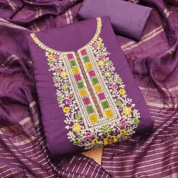 KALINI Floral Embroidered Yoke Design Cotton Unstitched Dress Material-image-39