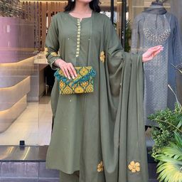 KALINI Women Floral Embroidered Thread Work Kurta with Trousers & Dupatta-image-71