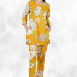 NEYSA Floral Printed Notch Neck Pure Cotton Tunic And Palazzo-image-10