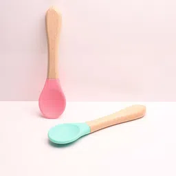 The Little Lookers Pink & Green Silicone Spoon With Bamboo Handle-image-29