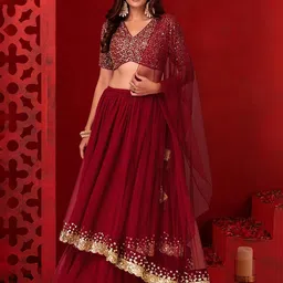 JIHU CULTURE Embellished Sequinned Semi-Stitched Lehenga & Unstitched Blouse With Dupatta-picture-9