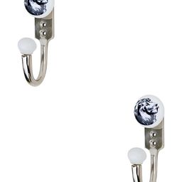 IndianShelf White & Blue 2 Pieces Lion Printed Ceramic & Zinc Wall Hooks-image-47