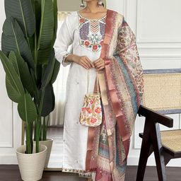 BAESD Women Ethnic Motifs Embroidered Kurta with Trouser & Dupatta-picture-26