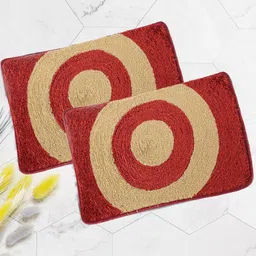 Kuber Industries Red & Beige 2 Pieces Geometric Printed Microfiber Anti Slip Doormats-2