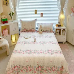 JC HOME Green & Pink Floral Printed Pure Cotton 220 TC King Bedsheet Set 2.00 m x 2.30 m-12