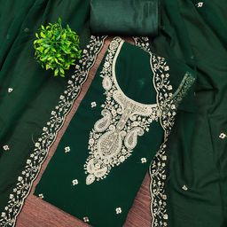 HERE&NOW Embroidered Thread Work Silk Georgette Unstitched Dress Material-image-67