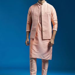 VASTRAMAY Men Ethnic Motifs Yoke Design Regular Sequinned Kurta with Pyjamas image 1