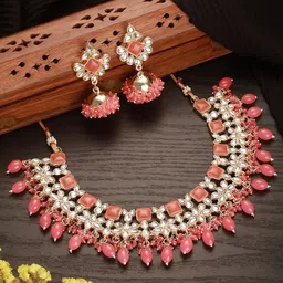 Jazz And Sizzle Gold-Plated Kundan-Studded & Beaded Jewellery Set-image-46