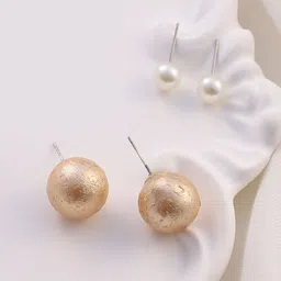 SOHI Set Of 2 Silver-Plated Contemporary Studs Earrings-10