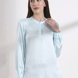 AMSWAN Women Mandarin Collar Satin Shirt Style Top-image-63