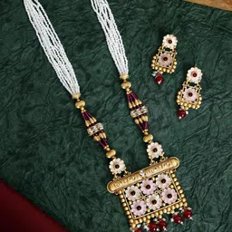 PANASH Gold-Plated Stone-Studded And Beaded Jewellery Set-30