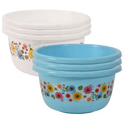 Kuber Industries White & Blue 6 Pieces Floral Printed Matte Bath Tub-image-61