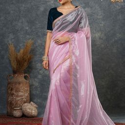 all about you Beads and Stones Solid Net Saree-2