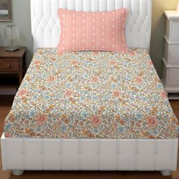 IVAZA Pink Floral 800 TC Egyptian Cotton Queen Bedsheet with 1 Pillow Covers-image-74