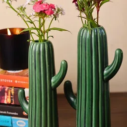 WEAVING HOMES 2-Pcs Green Textured Ceramic Flower Vases-22