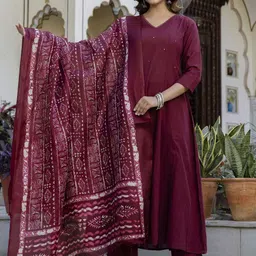 Anouk Women Woven Design Embroidered Cotton Kurta with Trousers & Dupatta-54