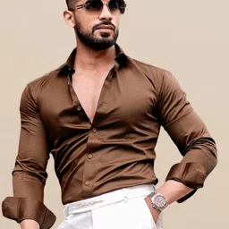 INDOPRIMO Men Solid Spread Collar Satin Casual Shirt-picture-29