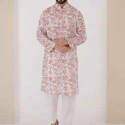 NERO Men Floral Printed Thread Work Kurta-image-87