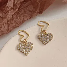 FIMBUL Gold-Plated Artificial Stones Studded Heart Shaped Drop Earrings-13