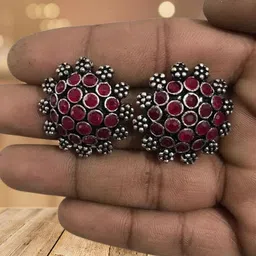 OPUS GEMS Artificial Stones Studded Oxidised Floral Shaped Studs-picture-27