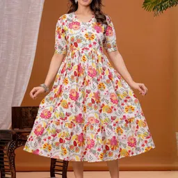 Moda Rapido Women Pure Cotton White Floral Maternity Dresss-picture-46