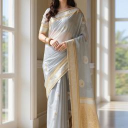 Anouk Woven Design Zari Silk Blend Handloom Banarasi Saree-picture-3
