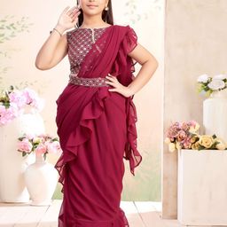Aarika Girls Sequined Embroidered Georgette Lehenga Saree-picture-22