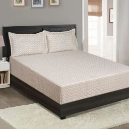 swayam Beige Geometric design 210 TC Cotton Double Bedsheet with 2 Pillow Covers , Beige and White-picture-28