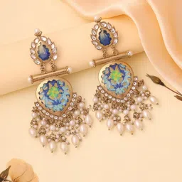 Anouk Gold-Plated Artificial Stones And Beaded Classic Shaped Drop Earrings image 5