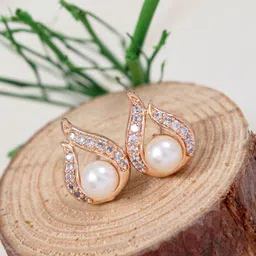 I Jewels Rose Gold-Plated American Diamond Studded & Pearls Beaded Contemporary Studs-39