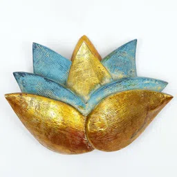 Exotic India Blue & Gold Toned Textured Brass Lotus Wall Hanging-picture-19