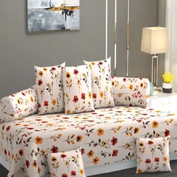 AMRANGE Off White & Red 8 Pieces Floral Printed Bedsheet with Bolster and Cushion Covers-18