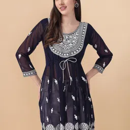 Moda Rapido Geometric Embroidered Chikankari Pure Georgette Chikankari Kurti-picture-17