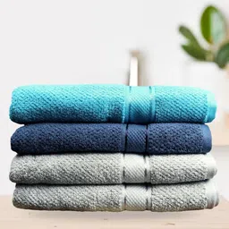 SENSES Turquoise Blue & Grey 4 Cotton 550 GSM Bath Towel-1