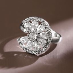 Rubans Rhodium Plated Cubic Zirconia Studded Openable Adjustable Floral Ring image 2