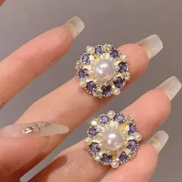 AKISON JEWELS Blue & White Pearls Studs Earrings-image-67