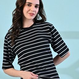 CORSICA Women Striped Drop-Shoulder Sleeves Monochrome Bio Finish T-shirt-image-98