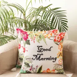 jamio firati Cream Cotton Floral Quoted 18x18 inches Cushion Covers (Set of 5)-picture-30