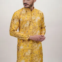 DIOGO LOUIS Men Cotton Linen Floral Printed Long Kurta-picture-47