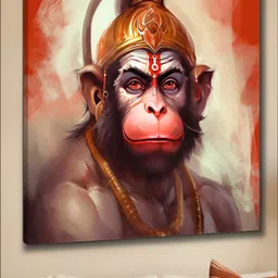 Livin'luxe Red & Grey Lord Hanuman Printed Canvas Religious Wall Art-image-37