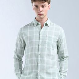Flying Machine Men Classic Fit Spread Collar Windowpane Checked Cotton Casual Shirt-picture-39