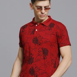 STELVIN Men Floral Printed Polo Collar T-shirt-image-56