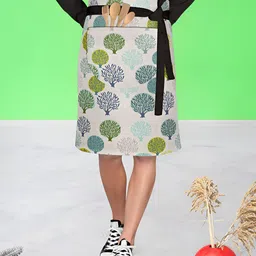 ArtzFolio Off-White & Green Printed Cotton Waist Apron-24
