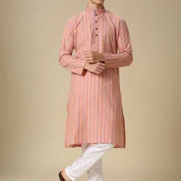 RAJUBHAI HARGOVINDAS Striped Mandarin Collar Pure Cotton Straight Kurtas-image-11