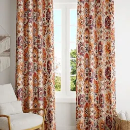 BILBERRY Furnishing by preeti grover Cream-Coloured & Yellow Set of 2 Floral Window Curtain-1