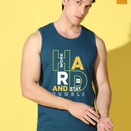 WOOSTRO Pack Of 2 Printed Combed Cotton Gym Vests - VWS26(HARD PEACOCK)(RUN MUSTARD)-13