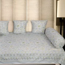 INDHOME LIFE 6 Pcs White & Grey Printed Pure Cotton Diwan Set-48