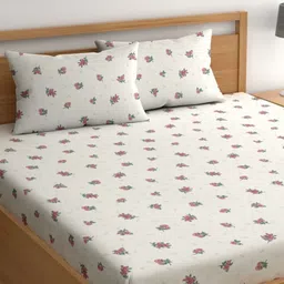 CHHAVI INDIA White & Pink Floral 210 TC King Bedsheet with 2 Pillow Covers-image-59