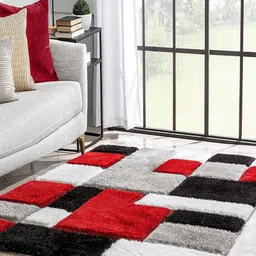 CARPETIFY Red & Black Geometric Anti-Skid Shaggy Carpet-picture-41