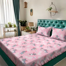 KLOTTHE Pink & Grey Printed Pure Cotton 400 TC King Bedsheet Sets - 2.5 m x 2.25 m-image-96